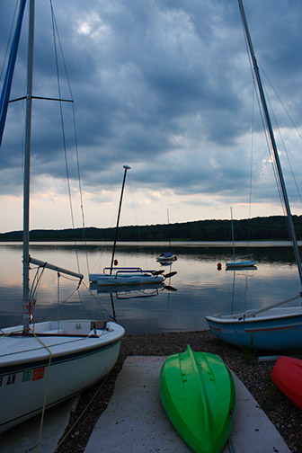 Boat dock at sunset